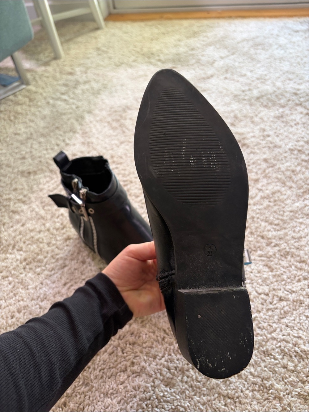 Nasty Gal Black Pointed Leather Ankle Boots with Side Zip and Buckle - Picture 5 of 5